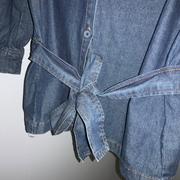 Classic Elements denim button front blouse Sz L balloon 3/4 sleeve - Picture 2 of 6